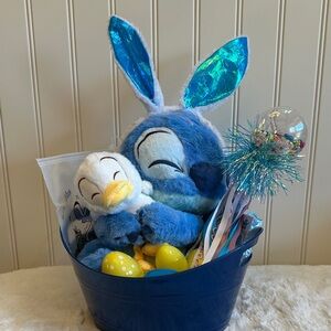 Blue Stitch Plush Easter Basket with Bunny Ears and Accessories